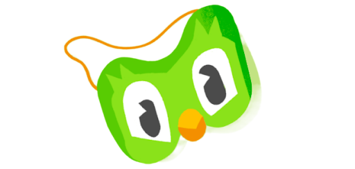 an illustration of a green duolingo owl face mask, with eyes and a beak, and a string behind it. 